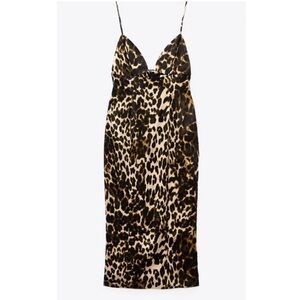 Zara Satin Leopard Print Maxi Dress